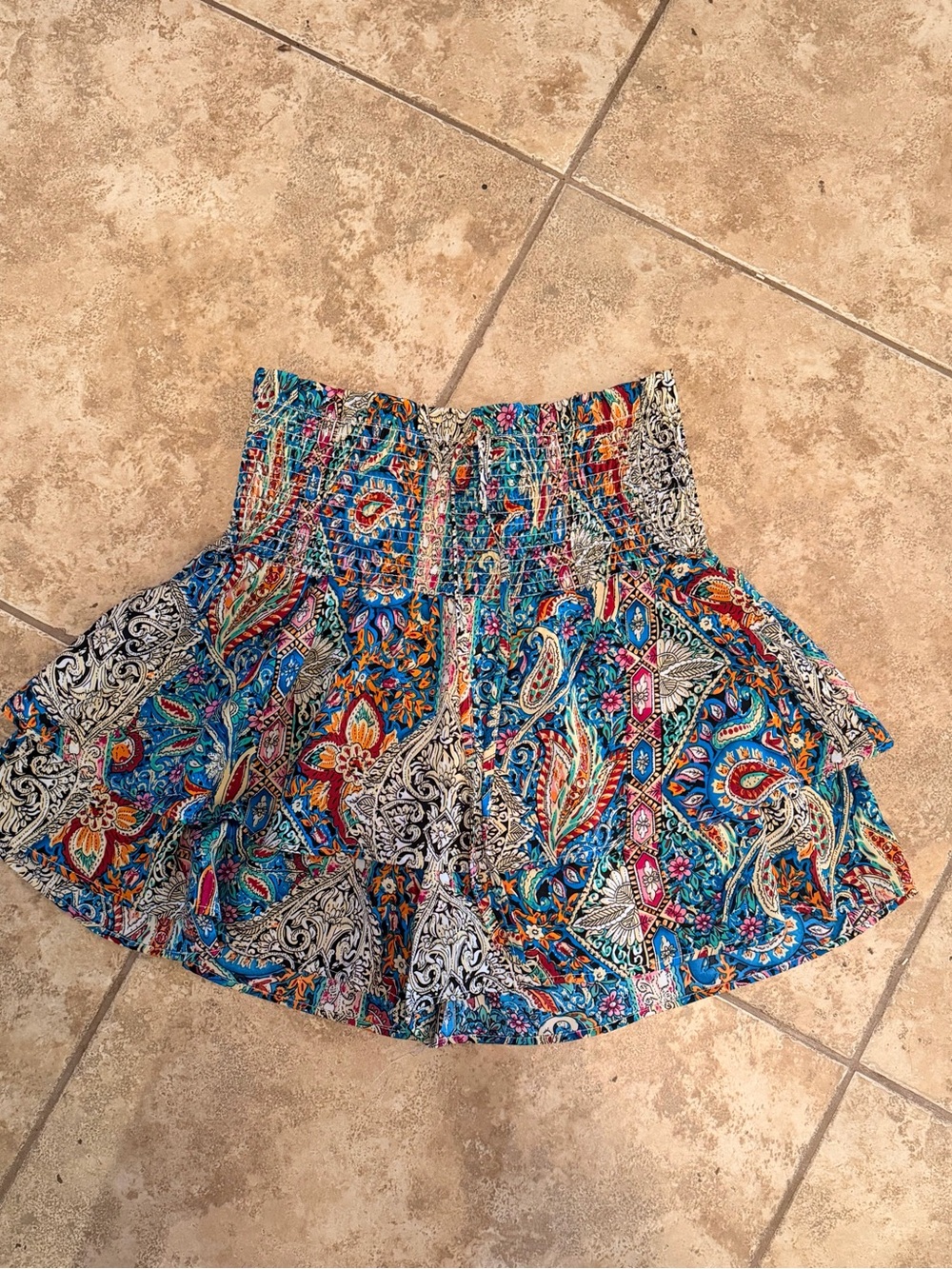 Source Unknown Multicolor Paisley Smocked Circle Skirt